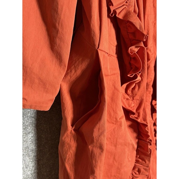 J Crew Ruffle Trim Jacket Womens Size 2 Orange Pockets Lightweight - Picture 5 of 9